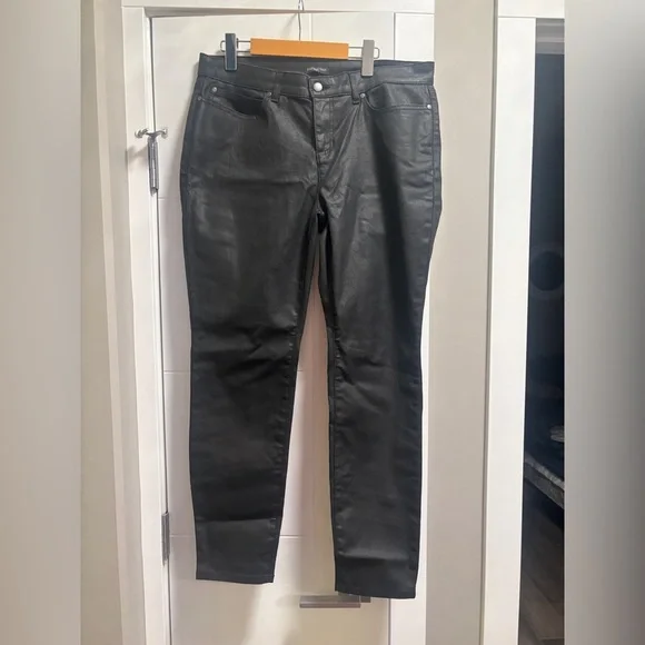 Eileen Fisher Black Waxed Organic Cotton Skinny Jeans Pants - Picture 2 of 7